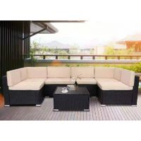 Трансформер-Диван модульный плетеный из иск. ротанга YR822_Black/Beige